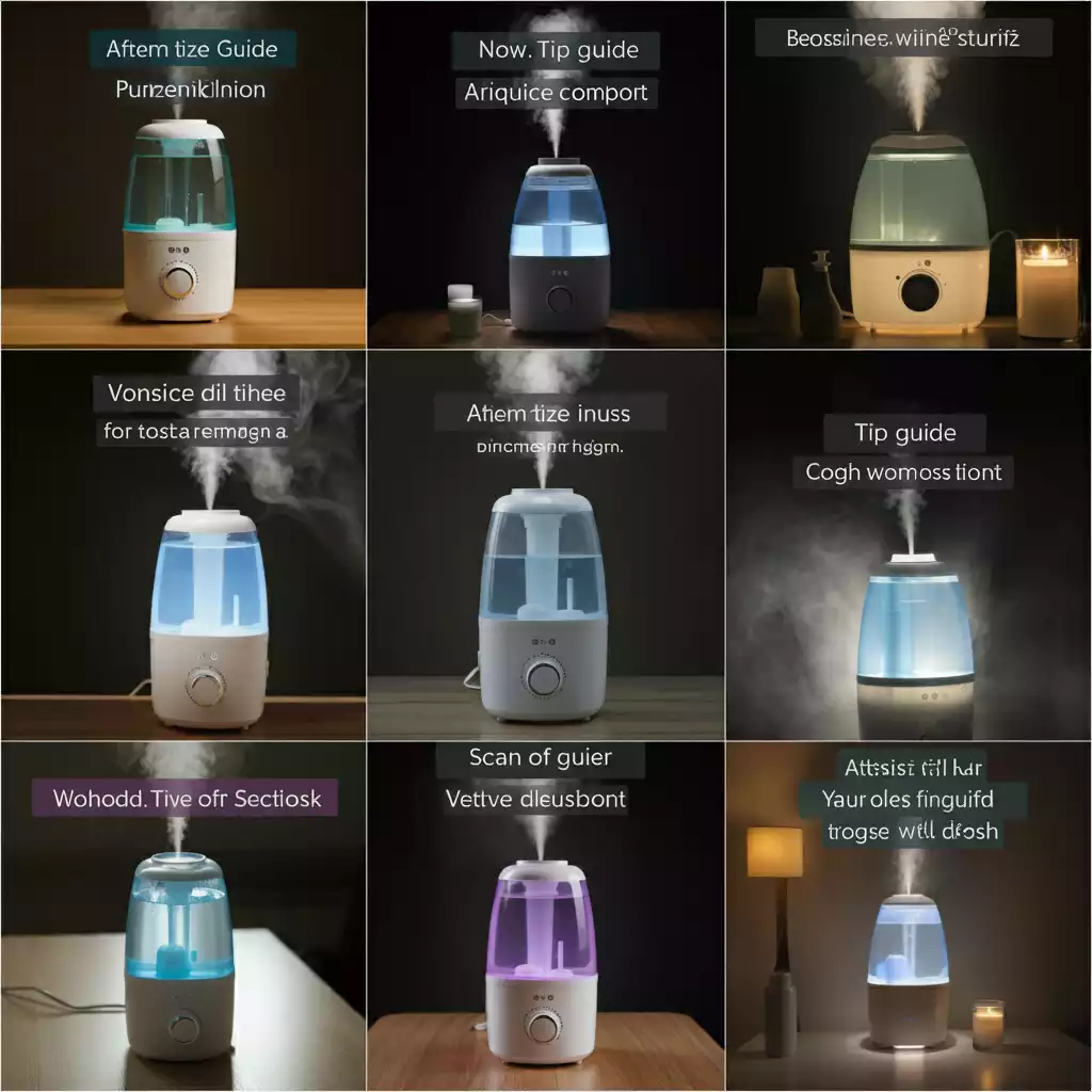 Collage of portable humidifiers with guide topics.